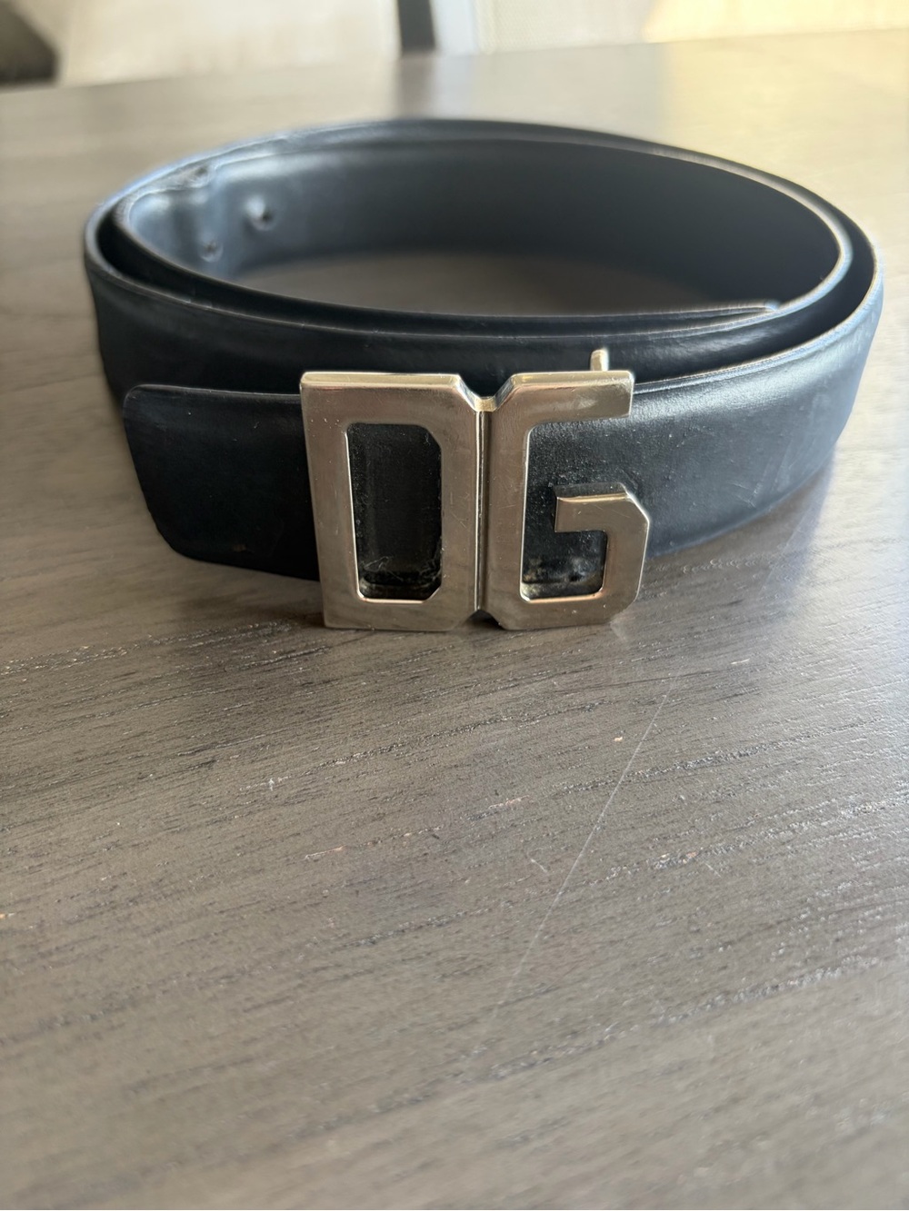 DG Black Leather Belt with Silver Buckle